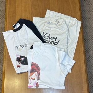 3 Band T-Shirts Includes David Bowie, Velvet Underground & Rolling Stones